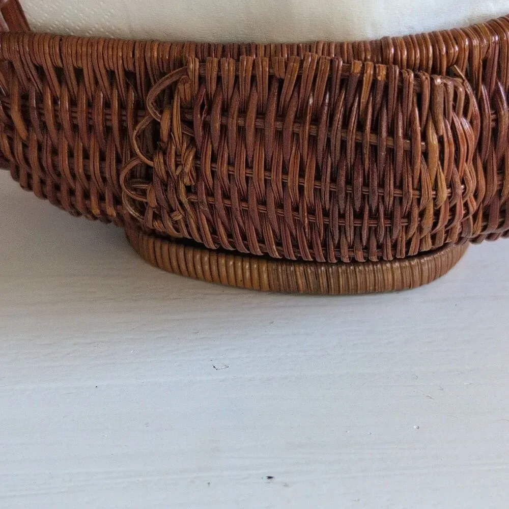 VTG Wicker Turkey Napkin Basket Holder, Woven, Handle, Thanksgiving Theme